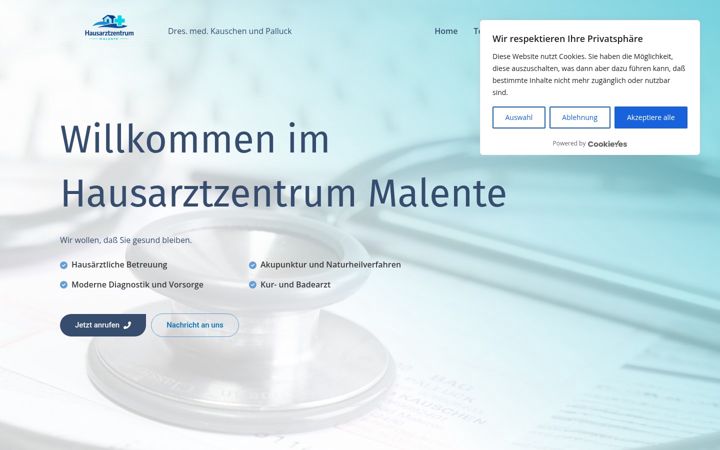 Snímek obrazovky hausarztzentrum-malente.de