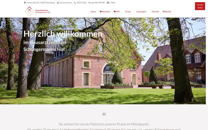 Screenshot of hausarztzentrum-schlingermannshof.de