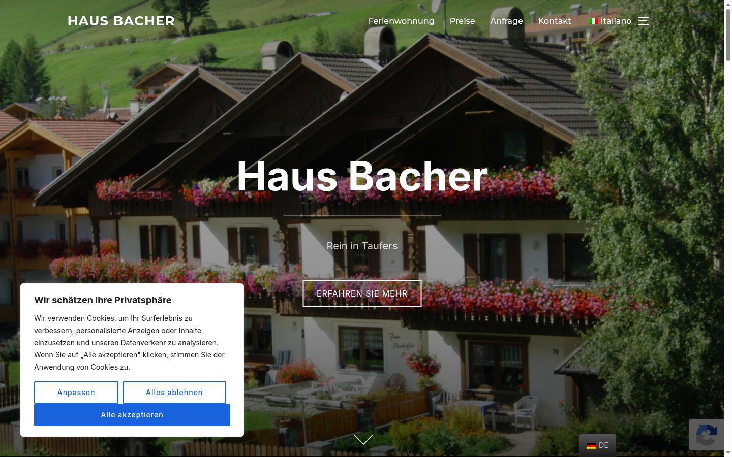 Screenshot des Einwilligungsbanners vor jeglicher Interaktion