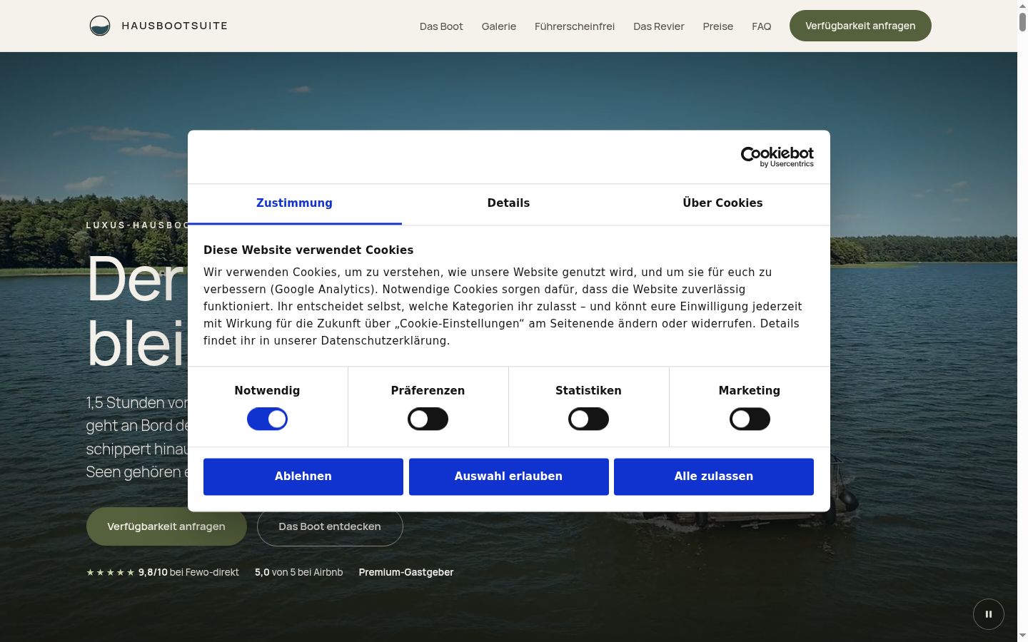 Screenshot del banner di consenso mostrato prima di qualsiasi interazione
