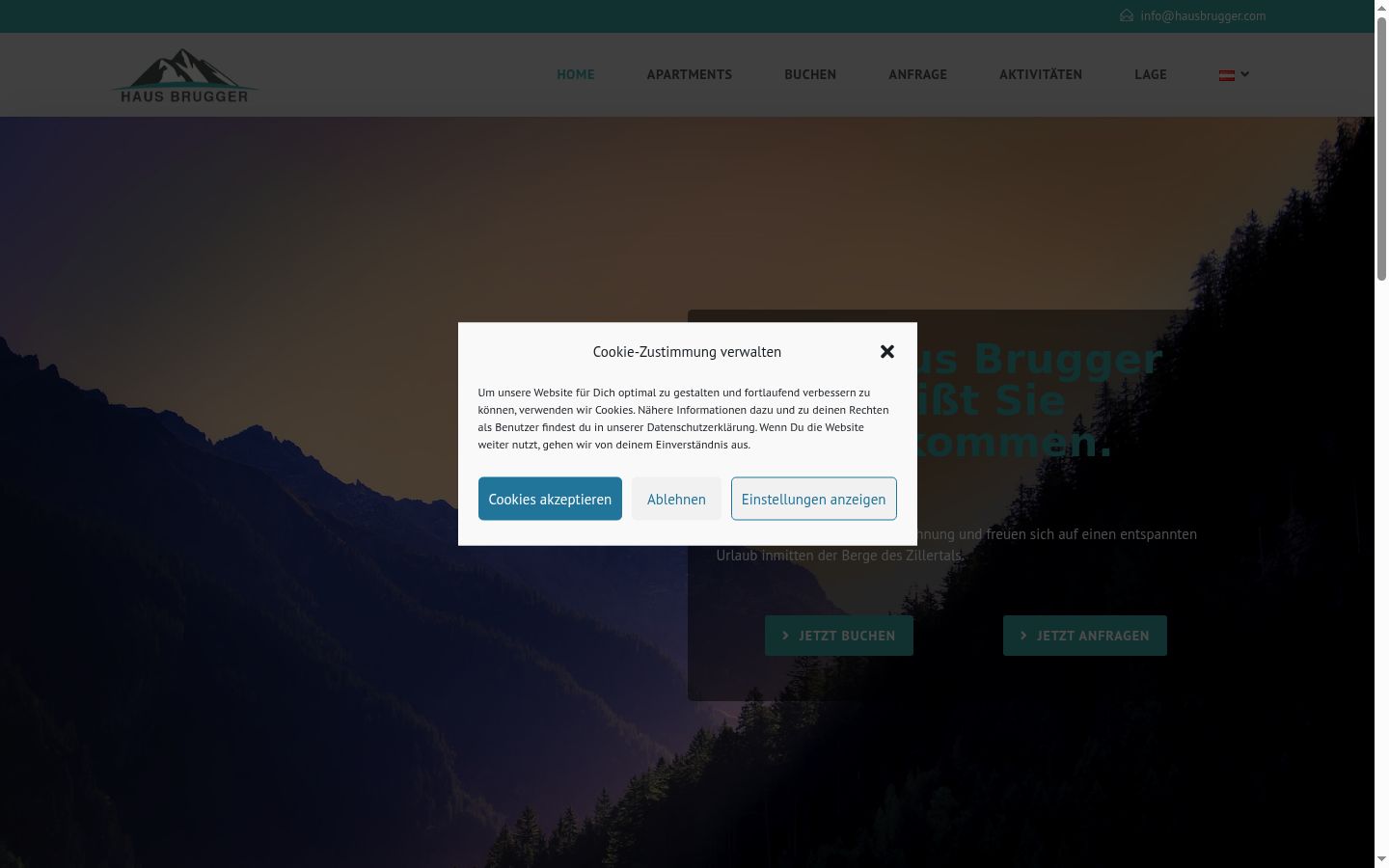 Screenshot del banner di consenso mostrato prima di qualsiasi interazione