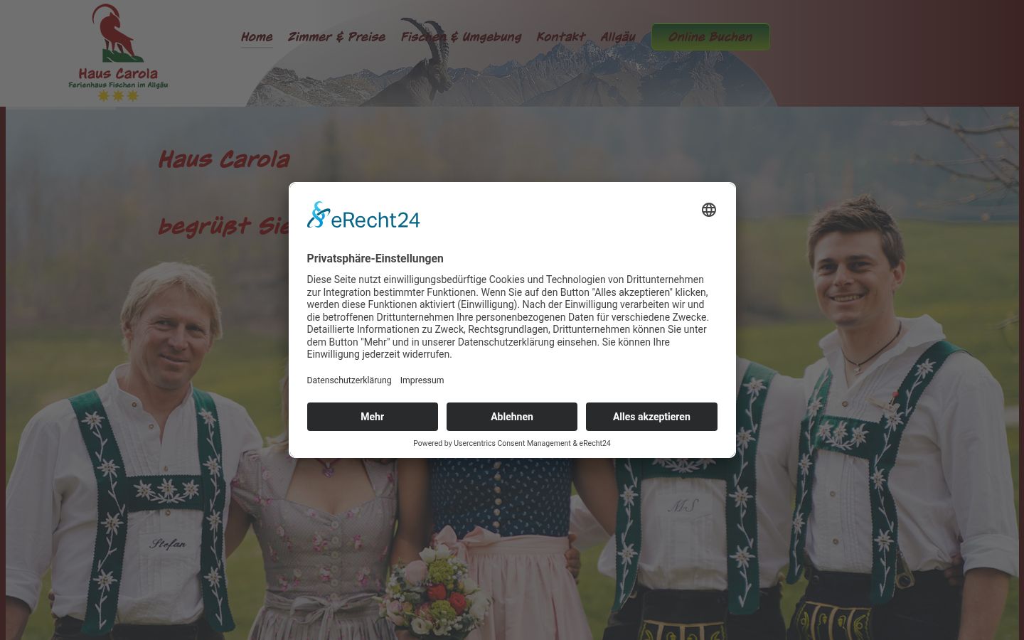 Screenshot del banner di consenso mostrato prima di qualsiasi interazione