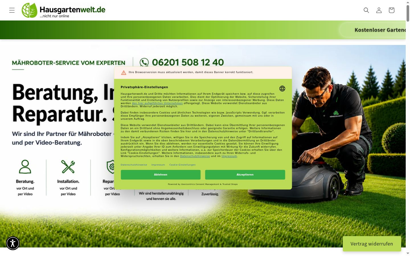 Screenshot del banner di consenso mostrato prima di qualsiasi interazione