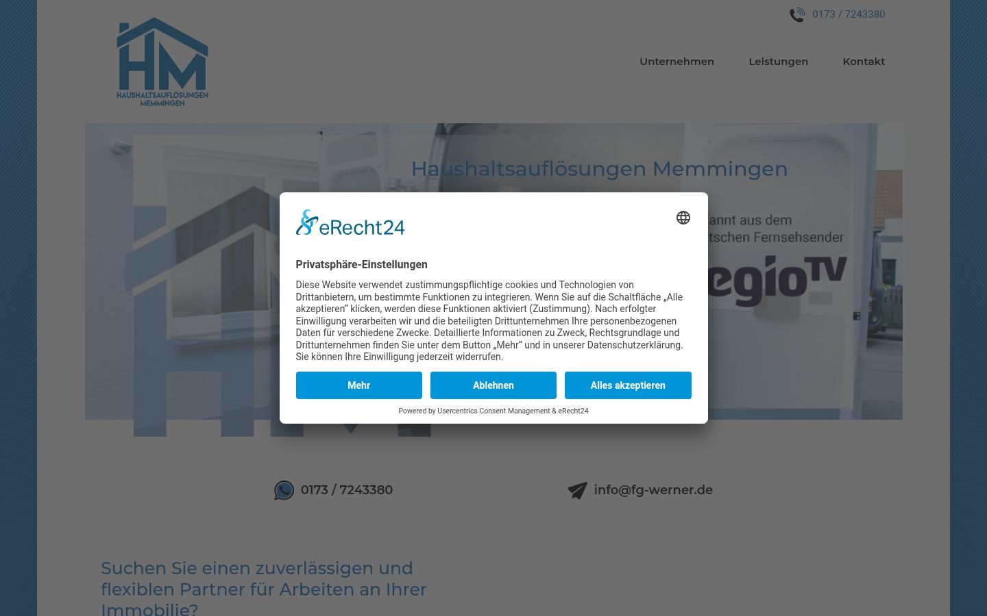 Screenshot del banner di consenso mostrato prima di qualsiasi interazione