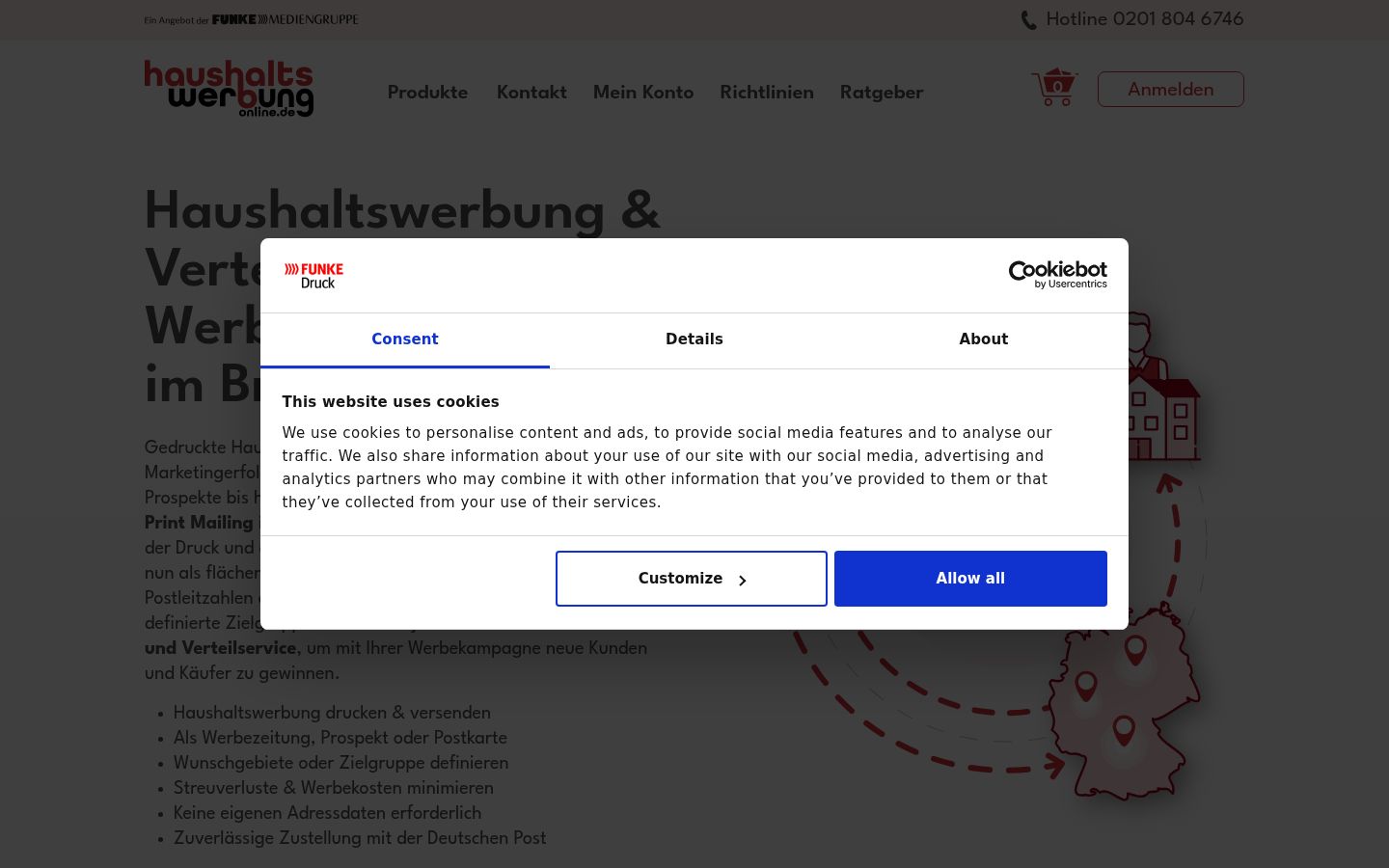 Skærmbillede af samtykkebanneret, som det blev vist før nogen interaktion