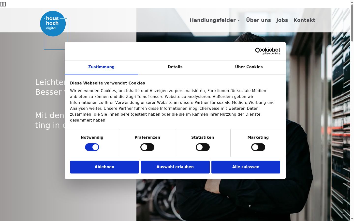 Screenshot del banner di consenso mostrato prima di qualsiasi interazione