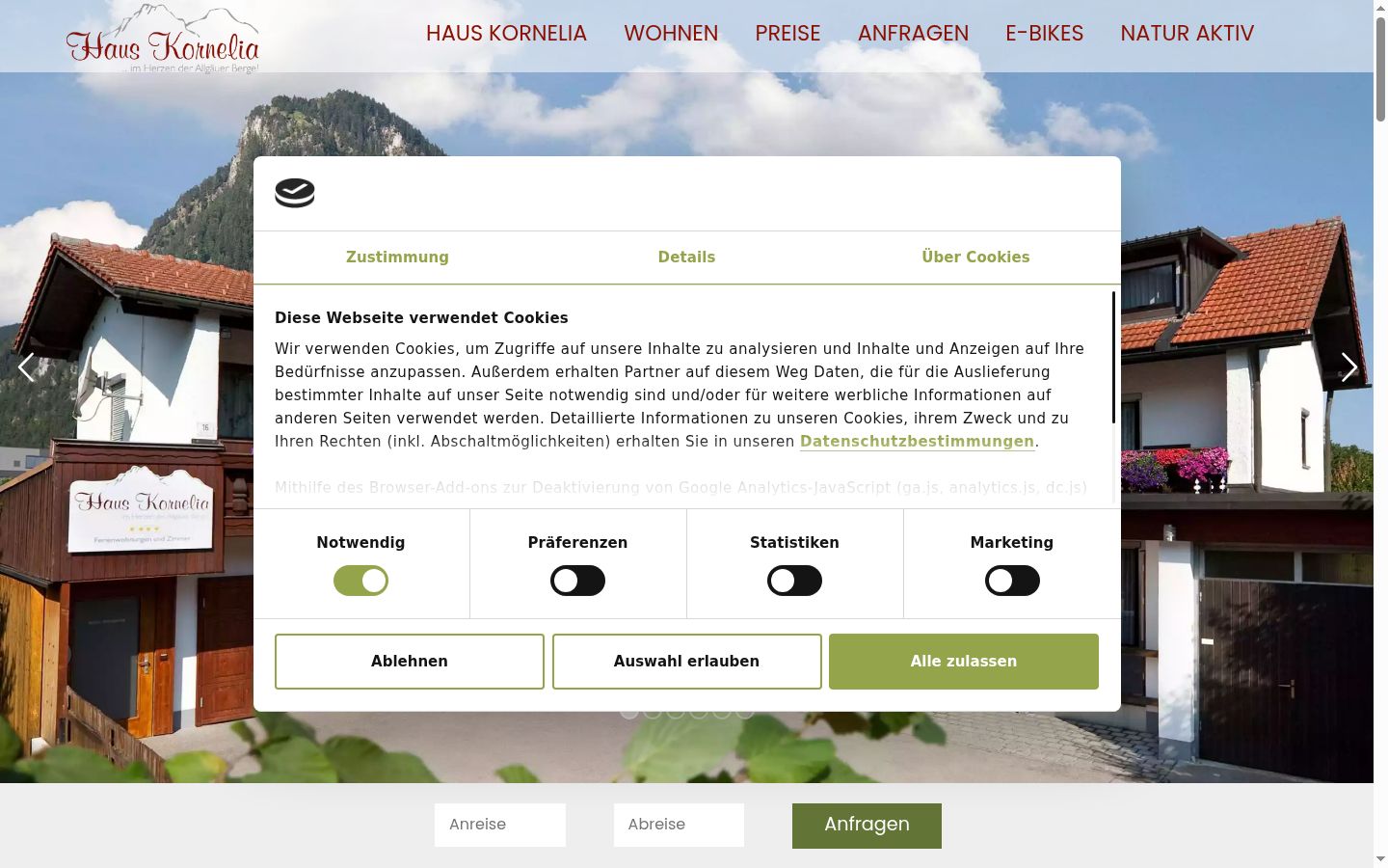 Screenshot del banner di consenso mostrato prima di qualsiasi interazione