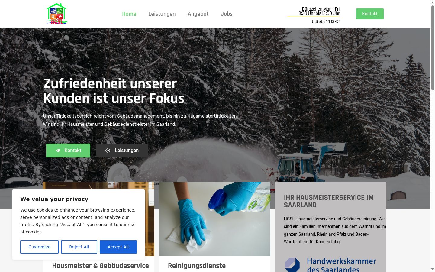 Screenshot des Einwilligungsbanners vor jeglicher Interaktion