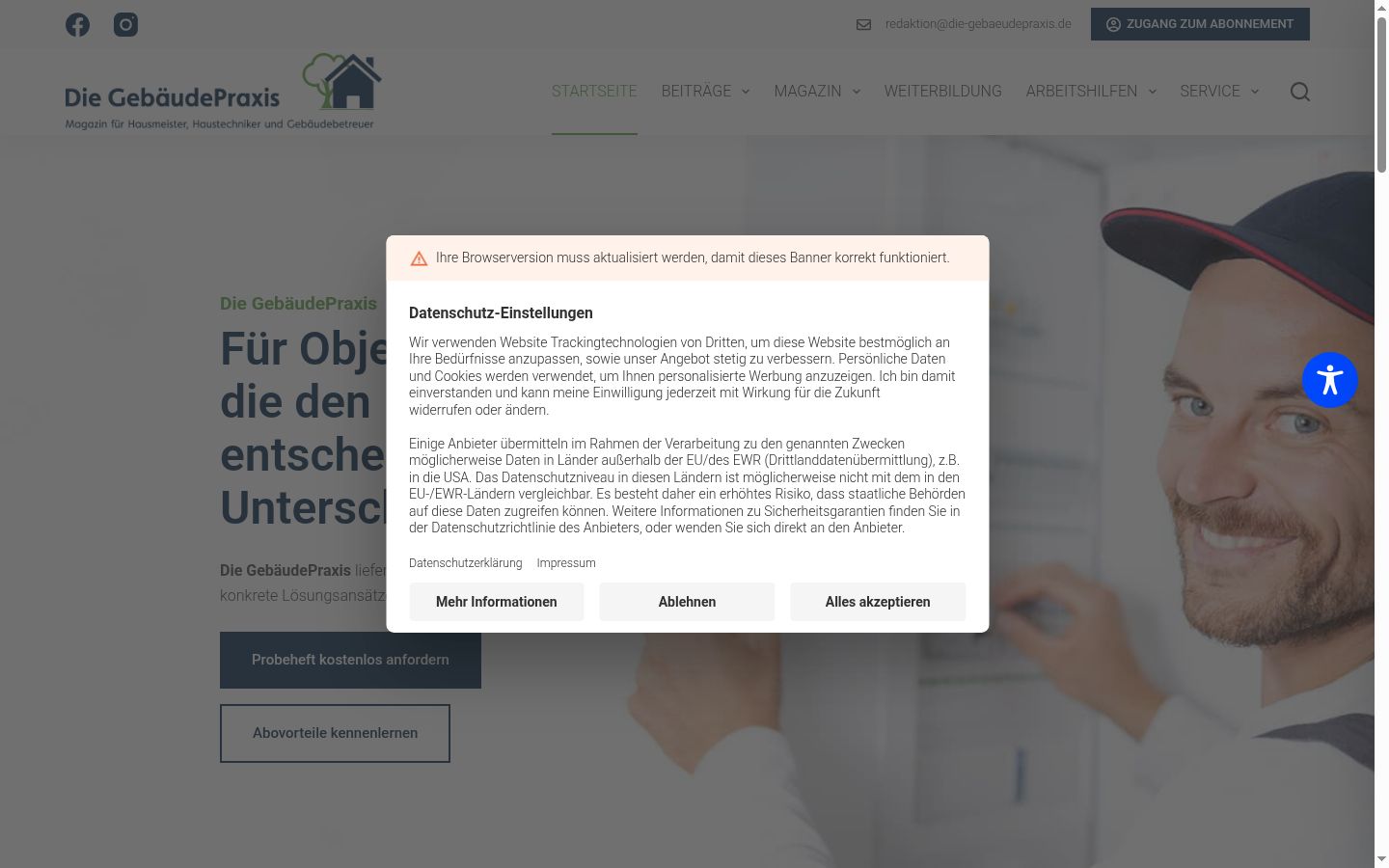 Skærmbillede af samtykkebanneret, som det blev vist før nogen interaktion