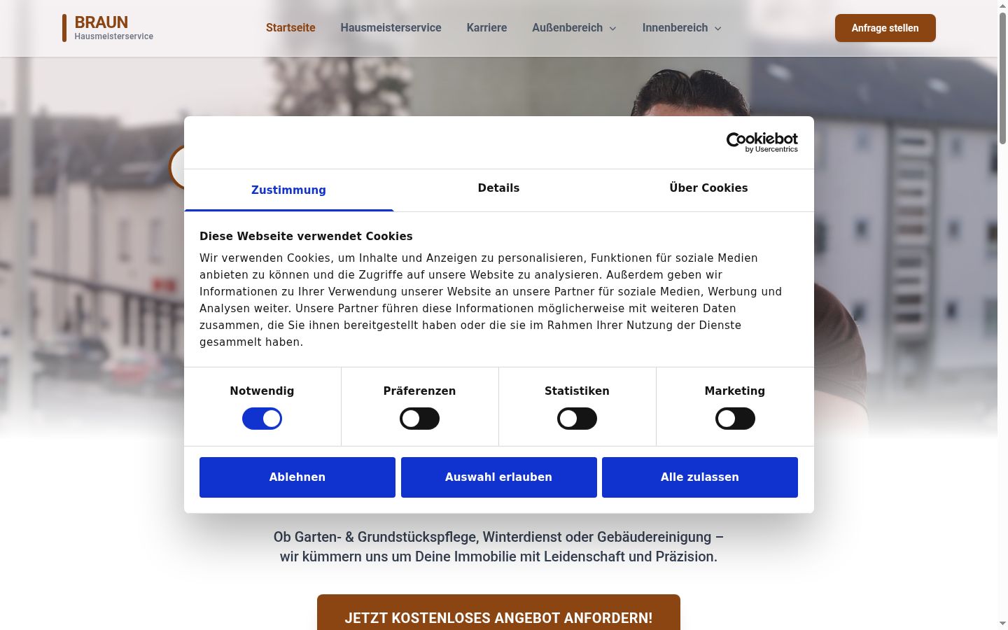 Screenshot del banner di consenso mostrato prima di qualsiasi interazione