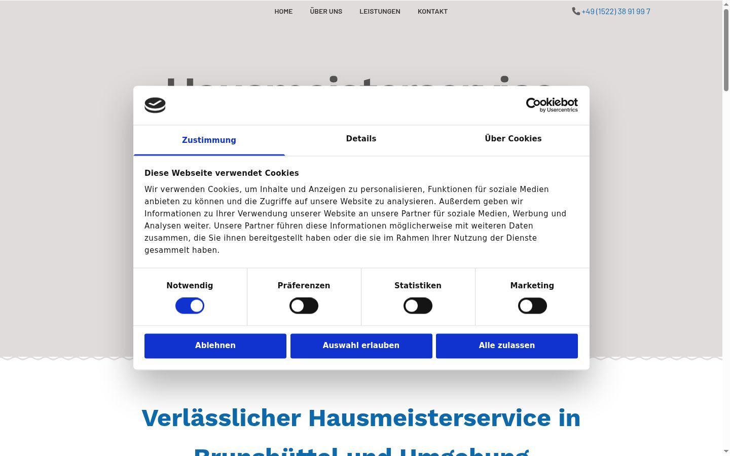 Screenshot del banner di consenso mostrato prima di qualsiasi interazione