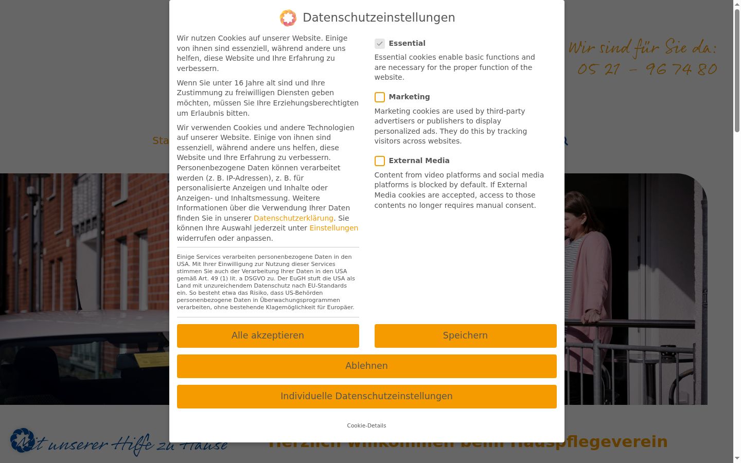 Screenshot del banner di consenso mostrato prima di qualsiasi interazione
