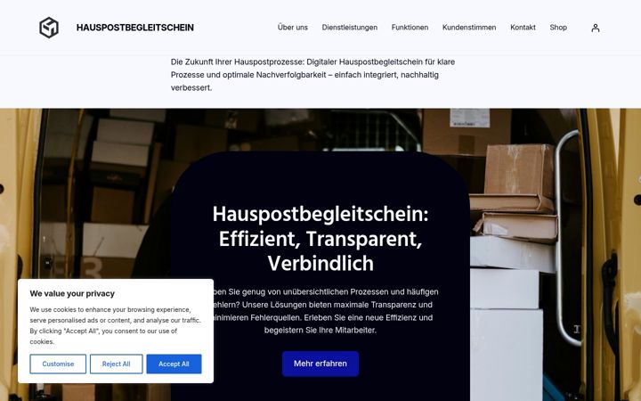 Screenshot of hauspostbegleitschein.de