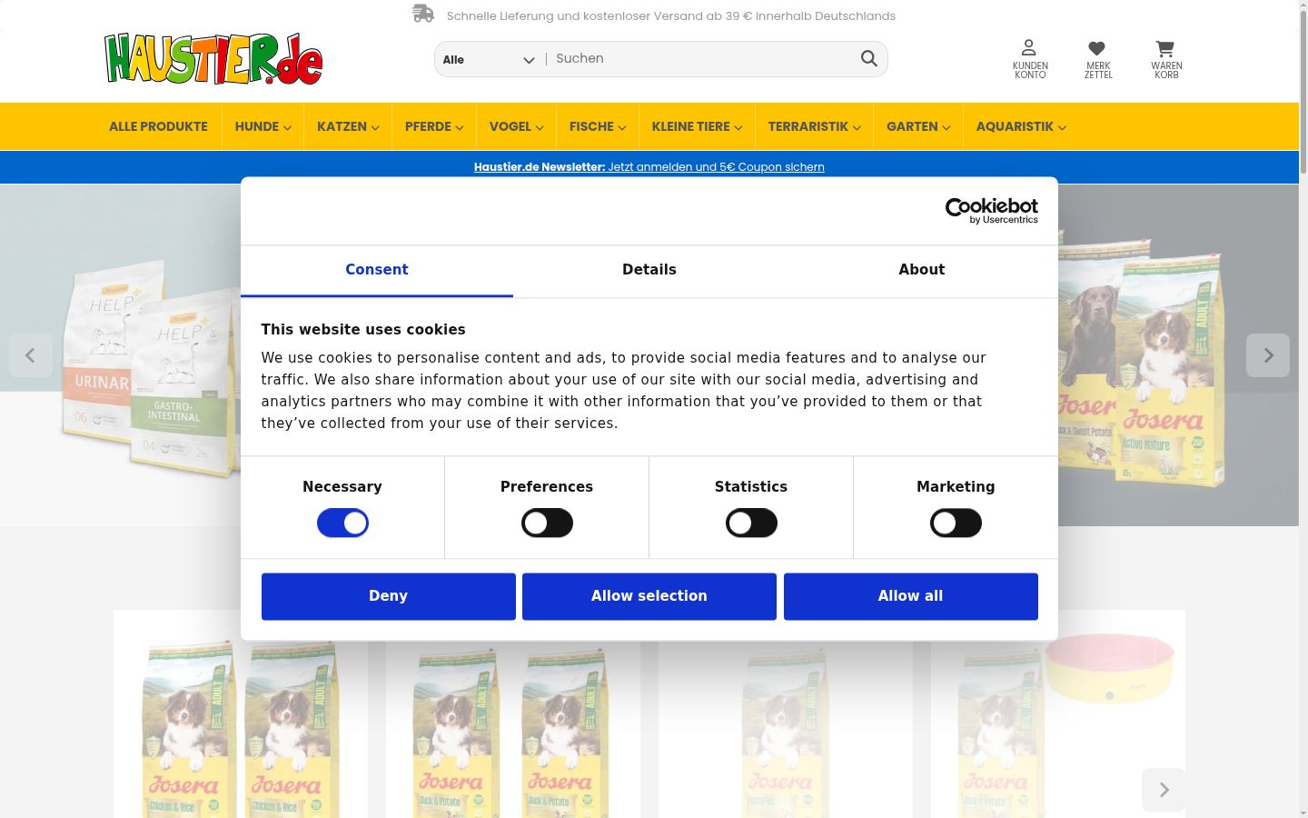 Screenshot van de toestemmingsbanner zoals getoond vóór enige interactie
