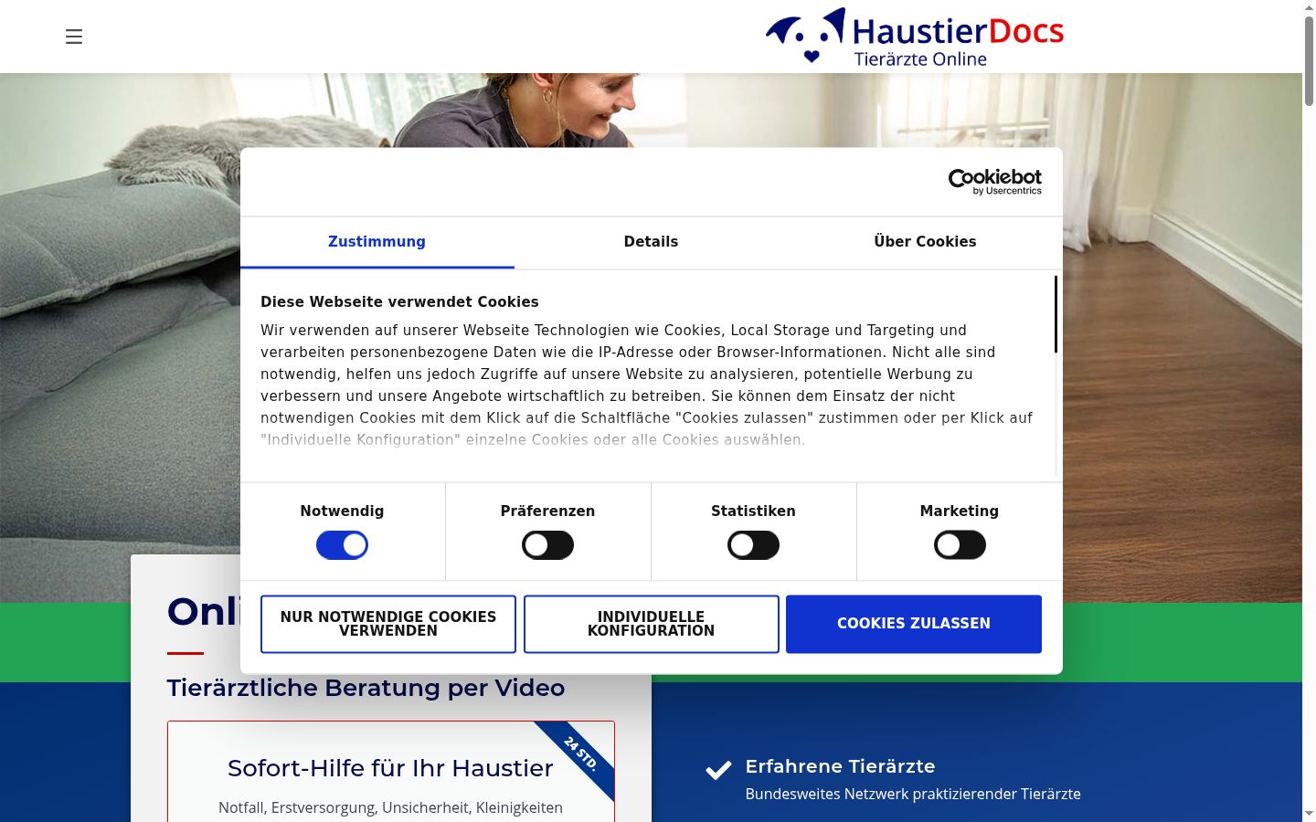 Screenshot van de toestemmingsbanner zoals getoond vóór enige interactie