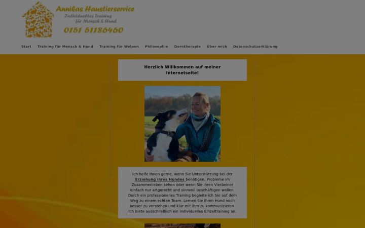 Kuvakaappaus sivustosta haustierservice-annika.de
