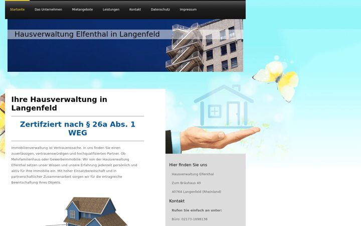 Screenshot of hausverwaltung-elfenthal.de