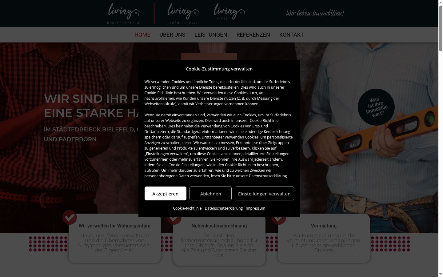 Screenshot del banner di consenso mostrato prima di qualsiasi interazione