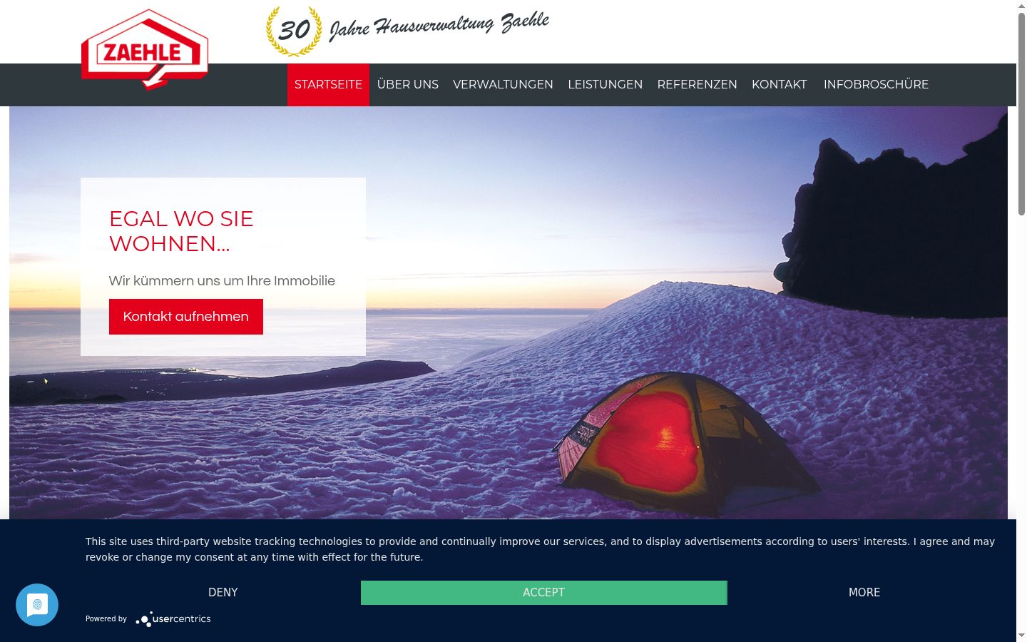 Captura de ecrã do banner de consentimento apresentado antes de qualquer interação