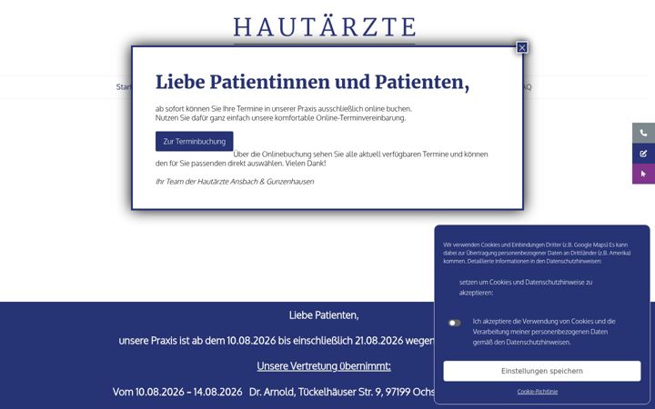 Screenshot of hautarzt-ansbach-gunzenhausen.de