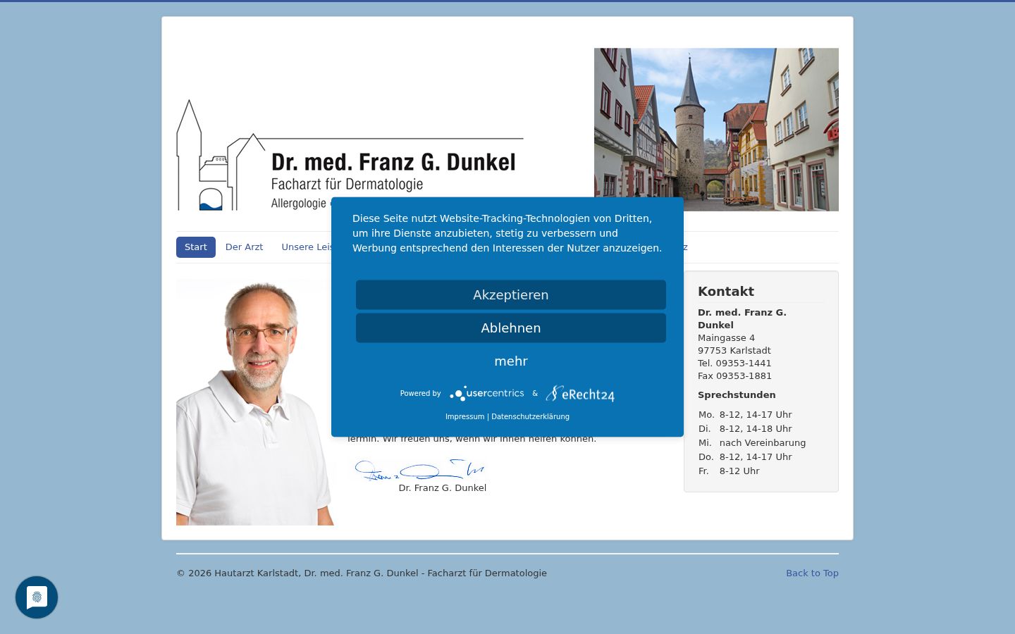 Screenshot des Einwilligungsbanners vor jeglicher Interaktion