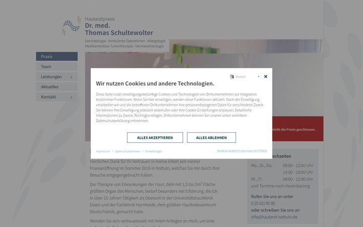 Screenshot van hautarzt-nottuln.de