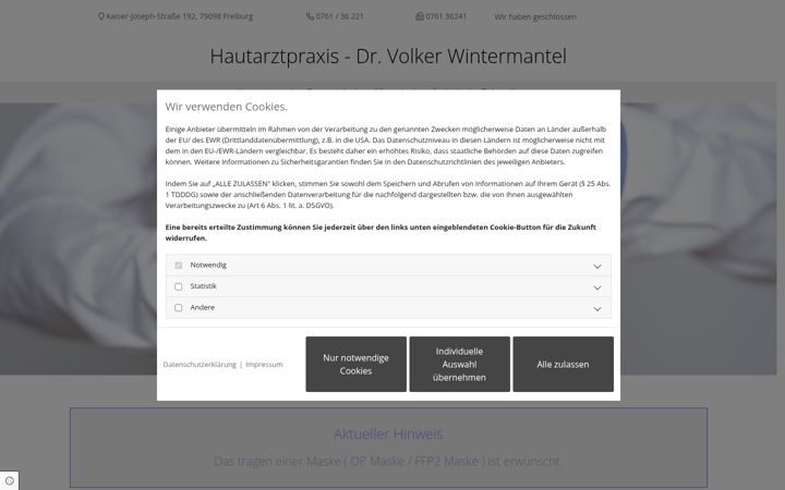 Screenshot of hautarzt-wintermantel.de