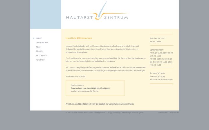 Screenshot of hautarzt-zentrum.de