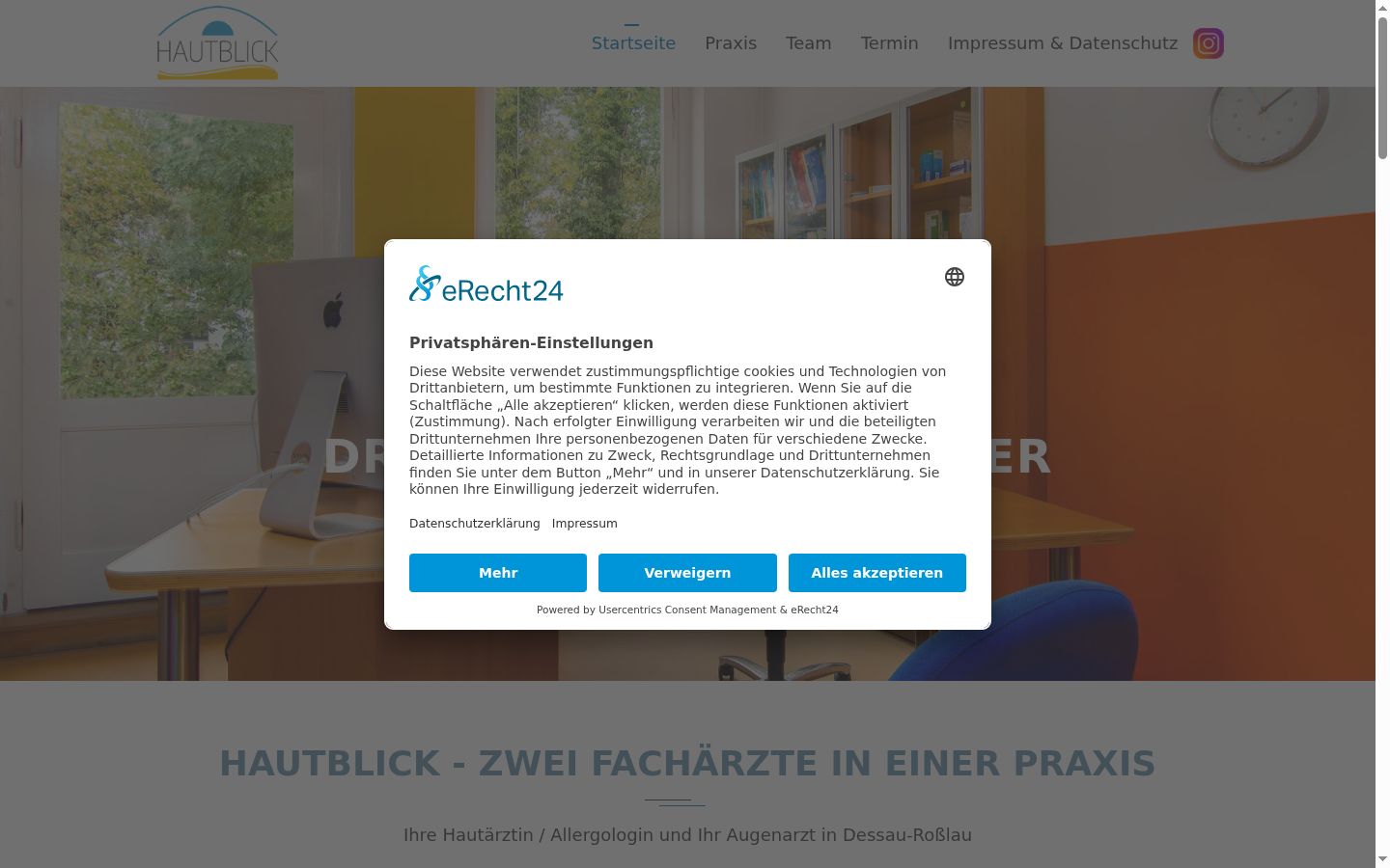 Screenshot des Einwilligungsbanners vor jeglicher Interaktion