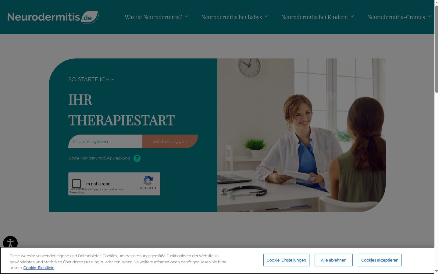 Captura de ecrã do banner de consentimento apresentado antes de qualquer interação