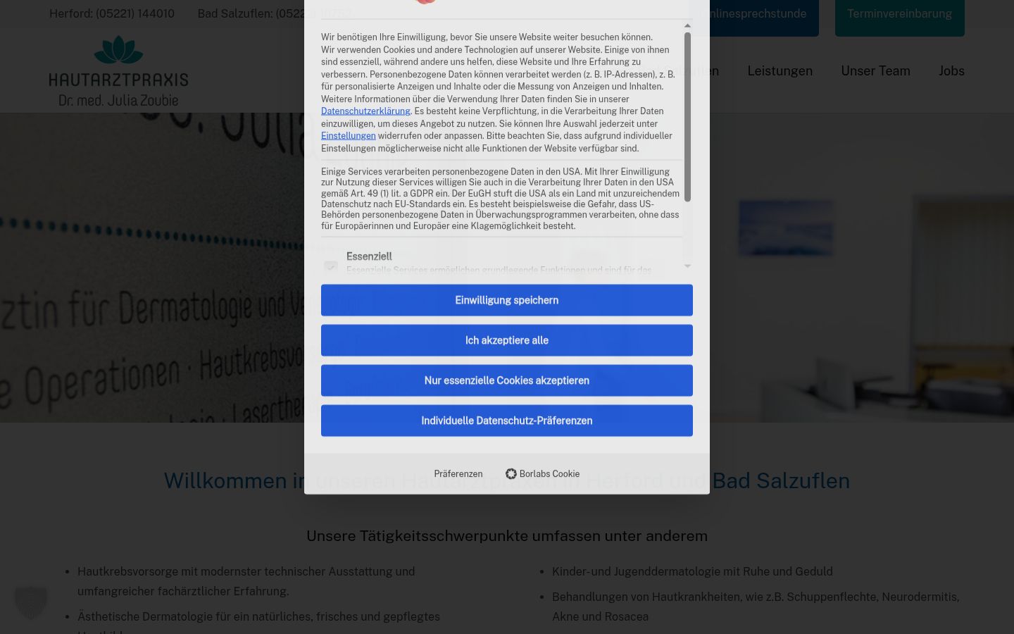 Screenshot of the consent banner shown before any interaction
