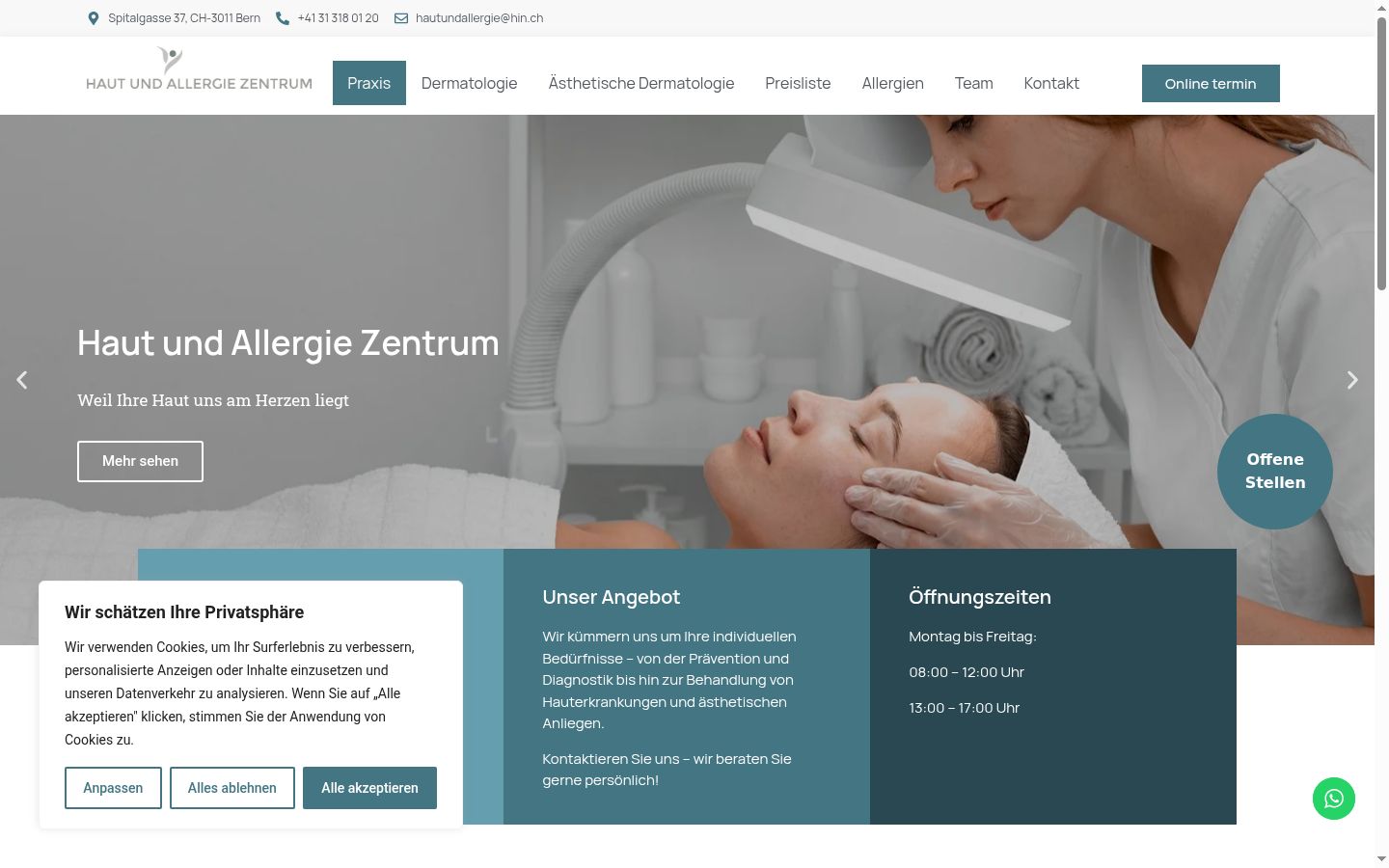 Screenshot des Einwilligungsbanners vor jeglicher Interaktion