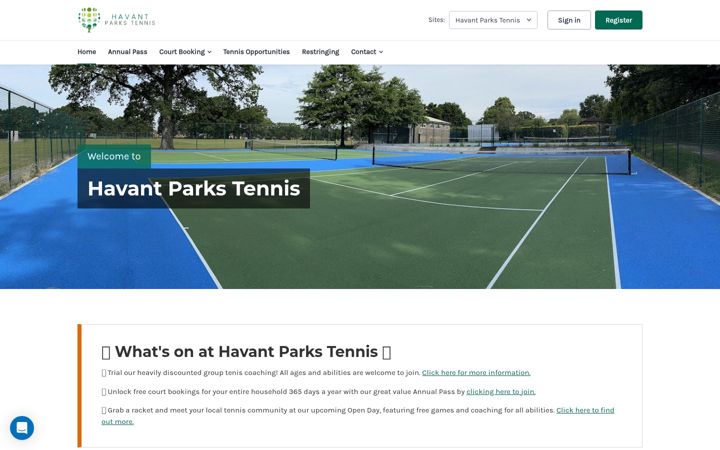 Screenshot of havantparkstennis.org.uk