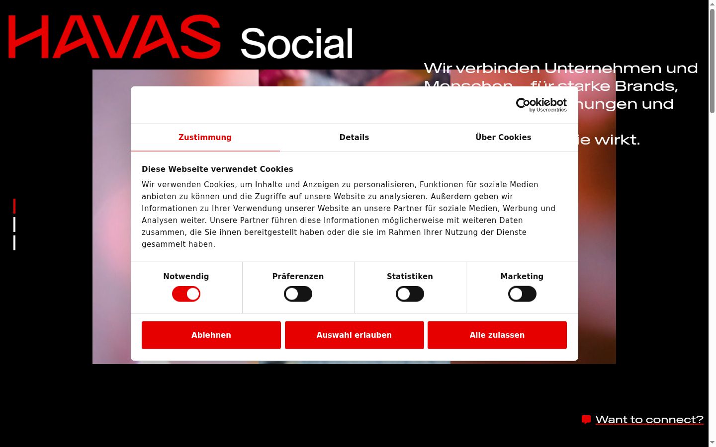 Screenshot des Einwilligungsbanners vor jeglicher Interaktion