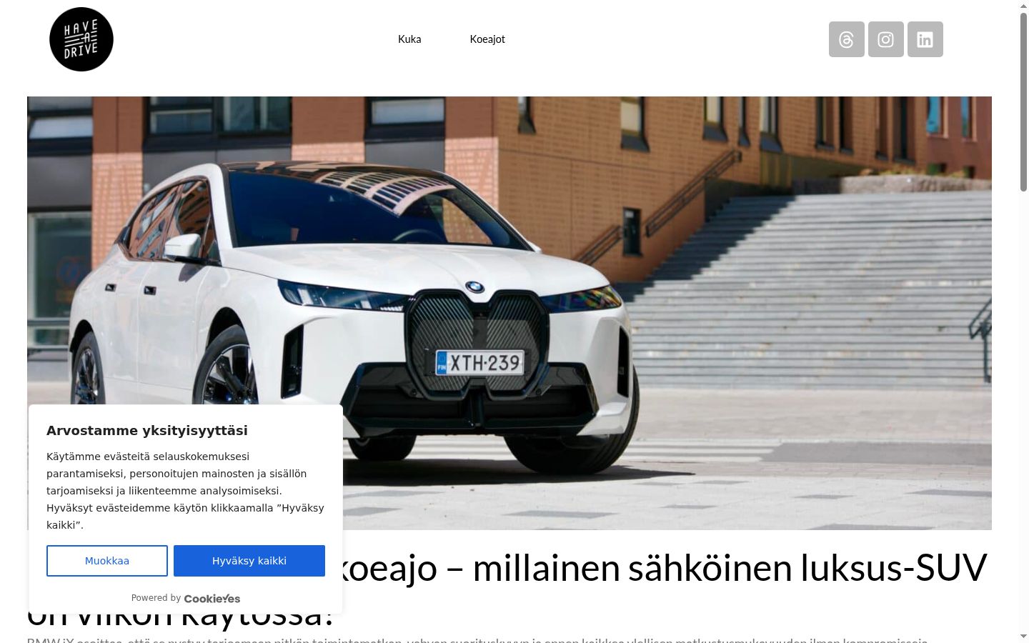 Kuvakaappaus suostumusbannerista, joka näytettiin ennen mitään vuorovaikutusta