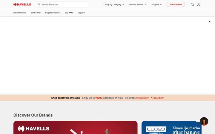 Posnetek zaslona havells.com