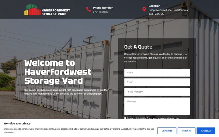 Screenshot of haverfordweststorageyard.co.uk
