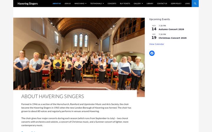 Screenshot of haveringsingers.org.uk