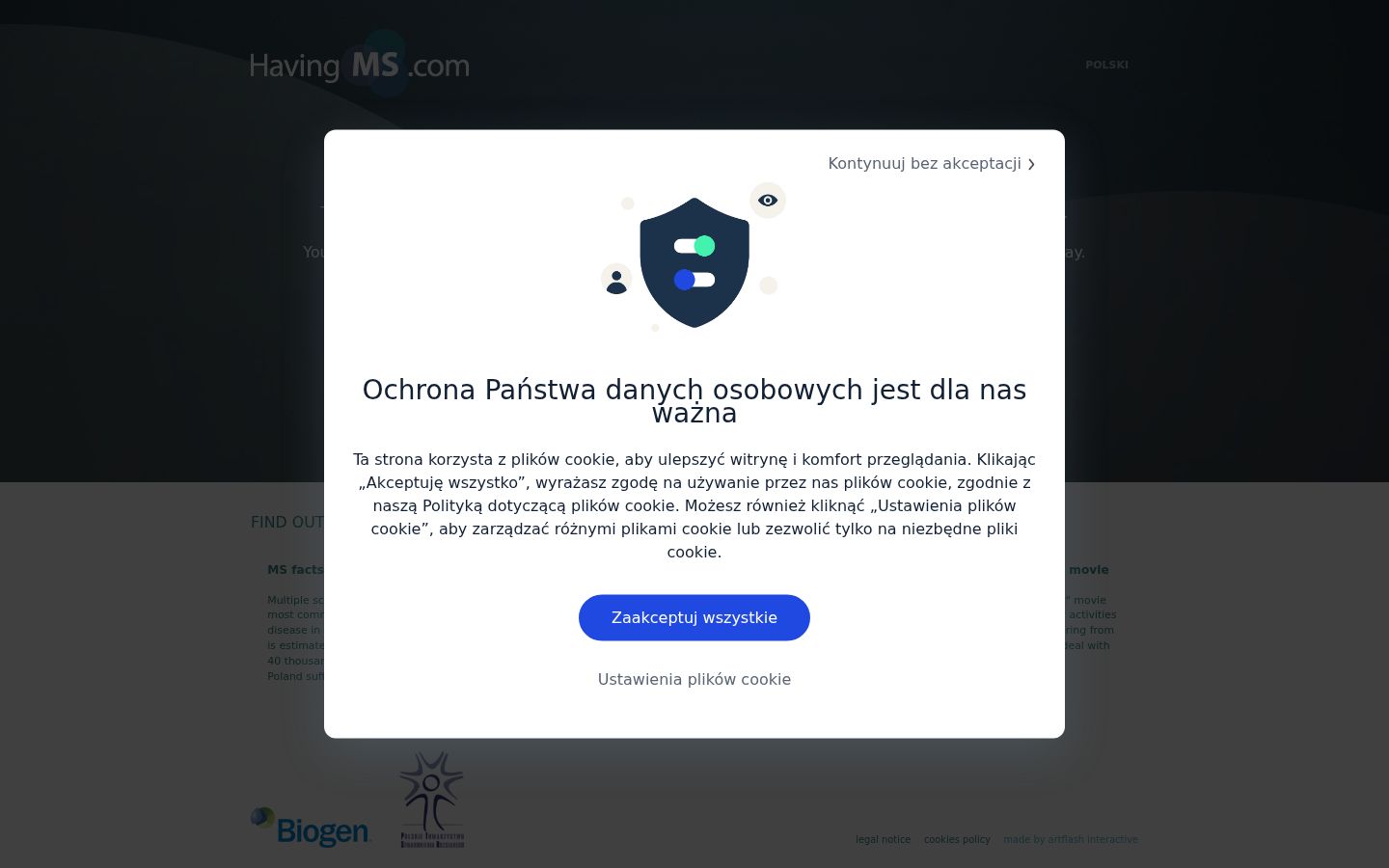 Captura de ecrã do banner de consentimento apresentado antes de qualquer interação
