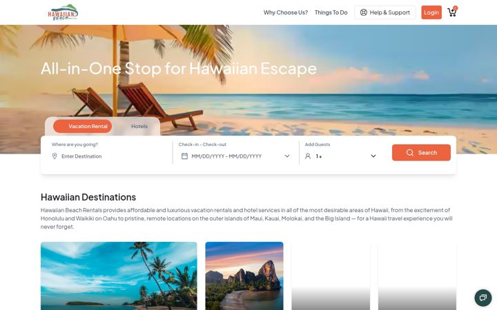 Screenshot of hawaiianbeachrentals.com