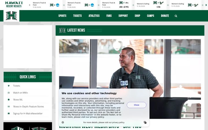 Screenshot of hawaiiathletics.com