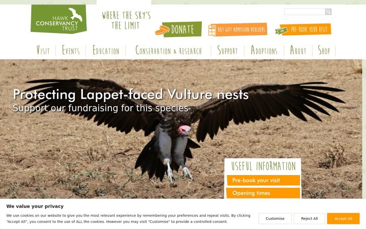 Screenshot of hawk-conservancy.org