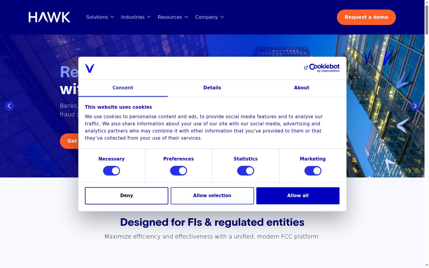 Screenshot del banner di consenso mostrato prima di qualsiasi interazione