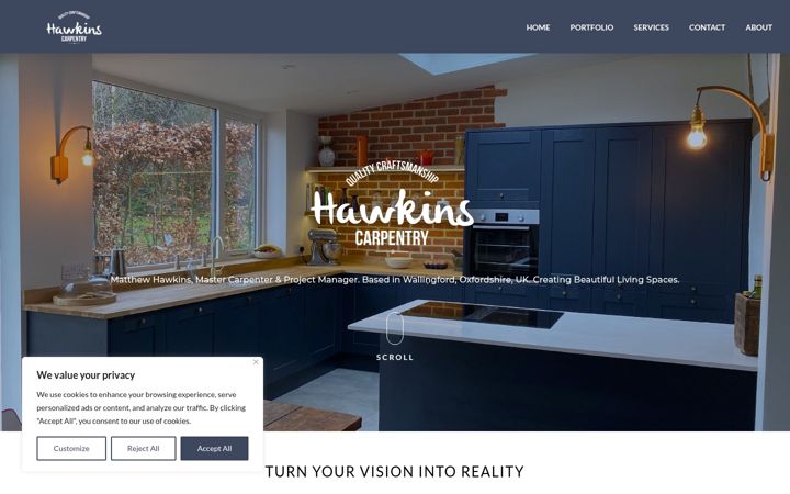 Screenshot of hawkins-carpentry.co.uk