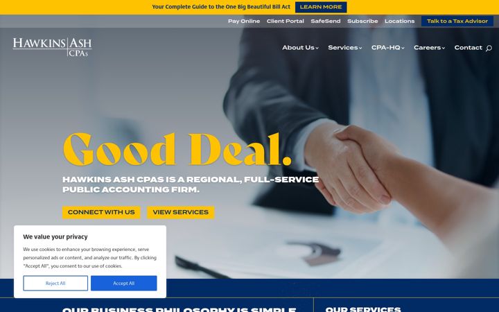 Screenshot of hawkinsashcpas.com