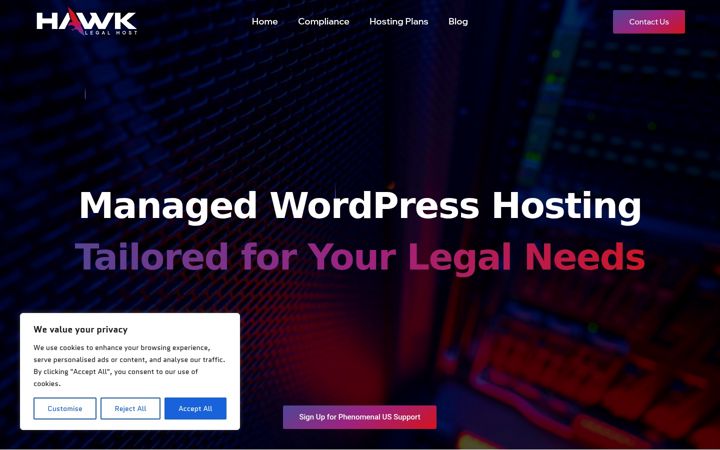 Screenshot of hawklegalhost.com