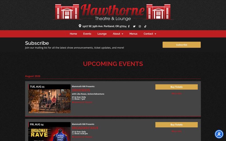 Screenshot of hawthornetheatre.com