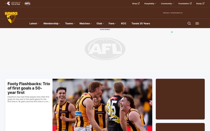 Screenshot stránky hawthornfc.com.au