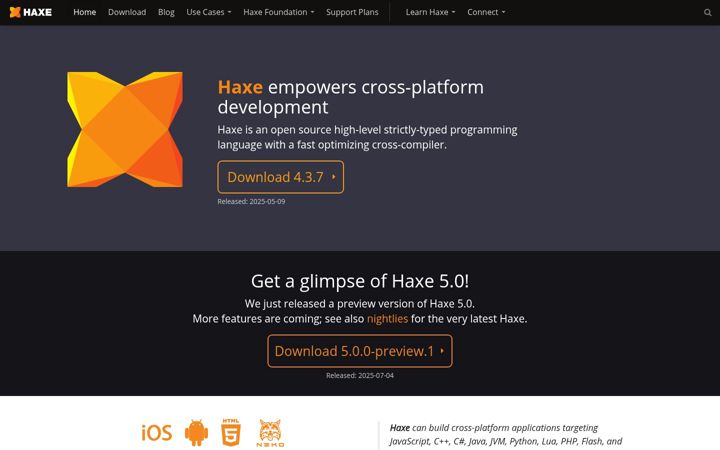 Screenshot of haxe.org