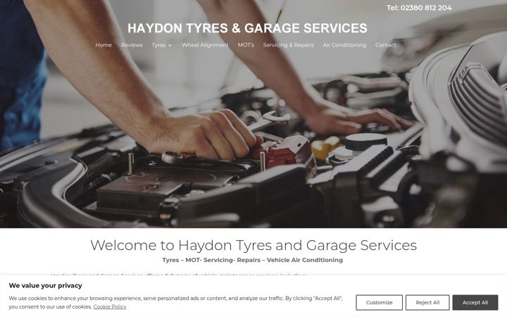 Screenshot of haydontyresandgarageservices.co.uk